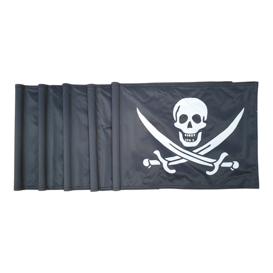 Golfflagg svart med vit pirat logotyp, 200 gram flaggduk