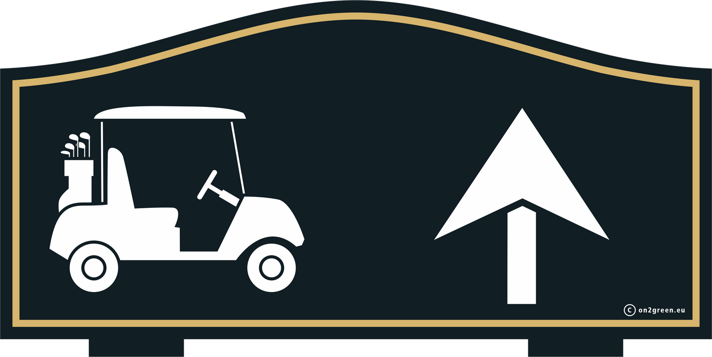 Golfskylt art. 422: NEXT TEE - golfbil & pil (upp)