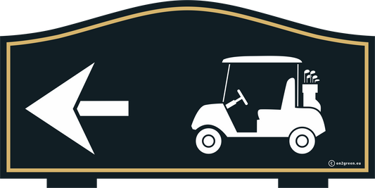 Golfskylt art. 422: NEXT TEE - golfbil & pil (vänster)