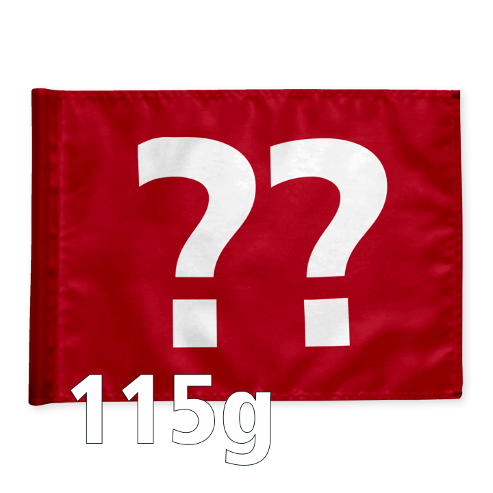 Styckvis golf flagga i röd med valfritt hålnummer, 115 gram flaggduk