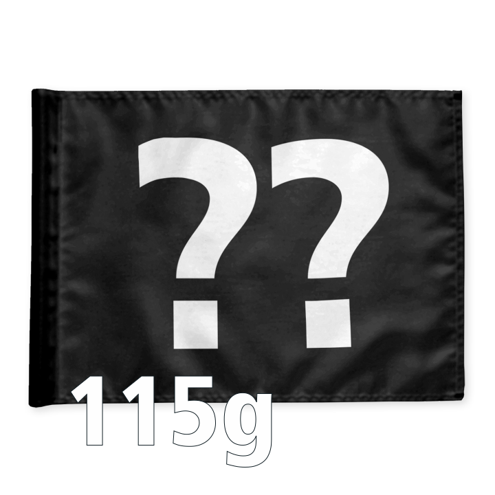 Styckvis golf flagga i svart med valfritt hålnummer, 115 gram flaggduk