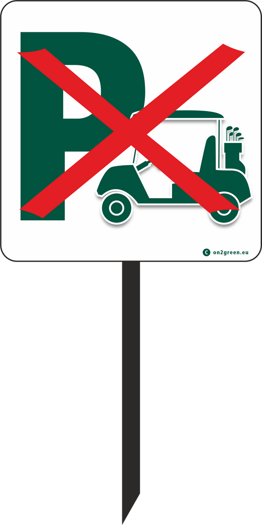 Golfskylt art. 72: "Förbud parkering av golfbilar" (20x20 cm)