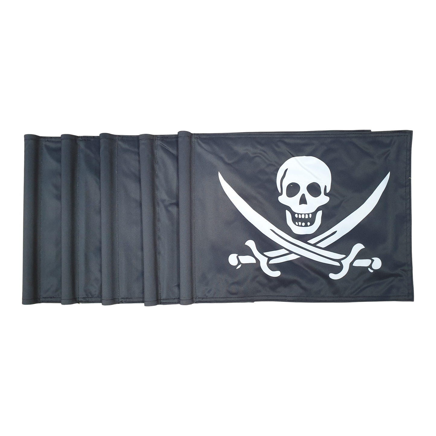 Golfflagg svart med vit pirat logotyp, 200 gram flaggduk