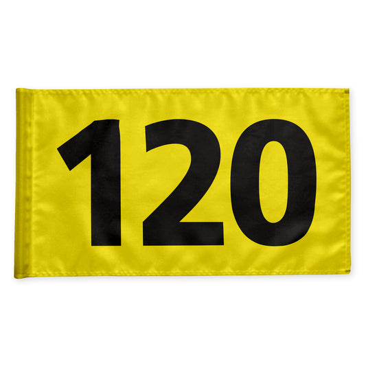 Driving range avståndsflagga 120 m, gul med svarta siffror, dubbelt 115 gram flaggduk