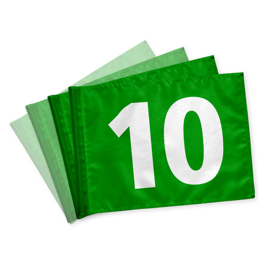 Golfflagga 10-18, gröna med vita siffror, 115 gram flaggduk