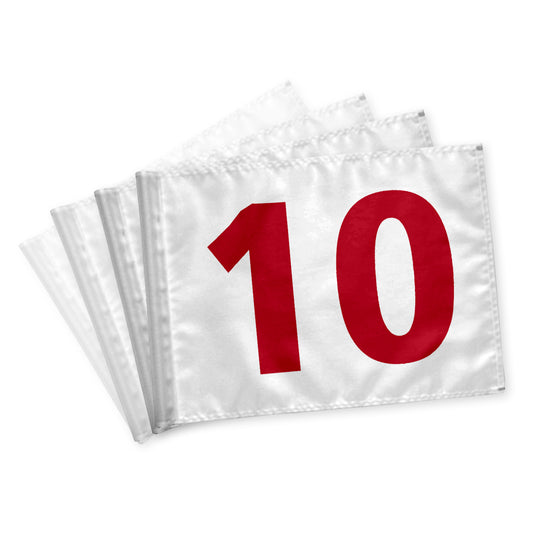 Golfflagga 10-18, vit med röd siffror i 115 gram flaggduk