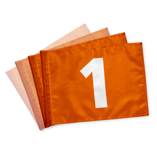 Puttinggreen flagga, 1+9, orange med vita siffror, 200 gram flaggduk