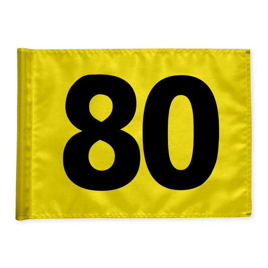 Driving range avståndsflagga 80 m, gul med svarta siffror, dubbelt 115 gram flaggduk