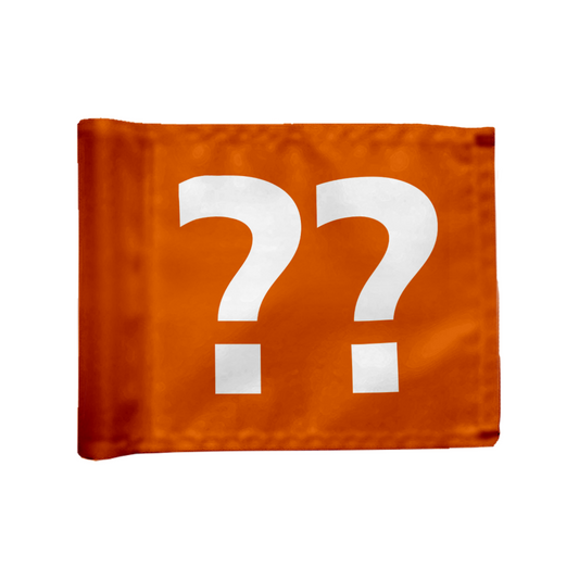 Styckvis Adventure Golf flagga i orange med valfritt hålnummer, styv, 200 gram flaggduk