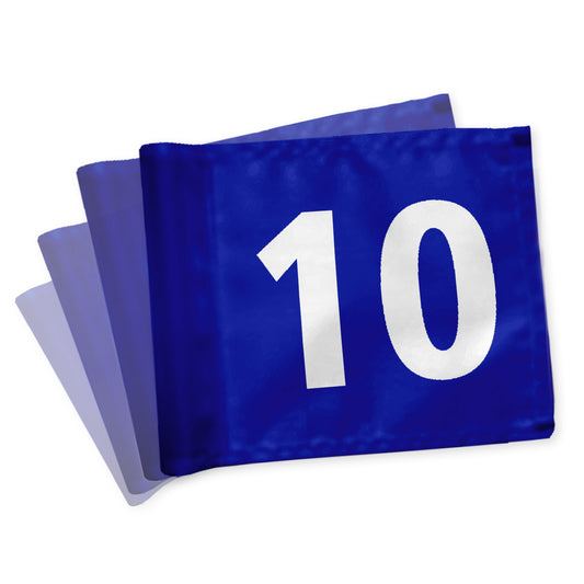 Puttinggreen flagga, enkelsidig, 10-18, blå med vitat siffror, 200 gram flaggduk